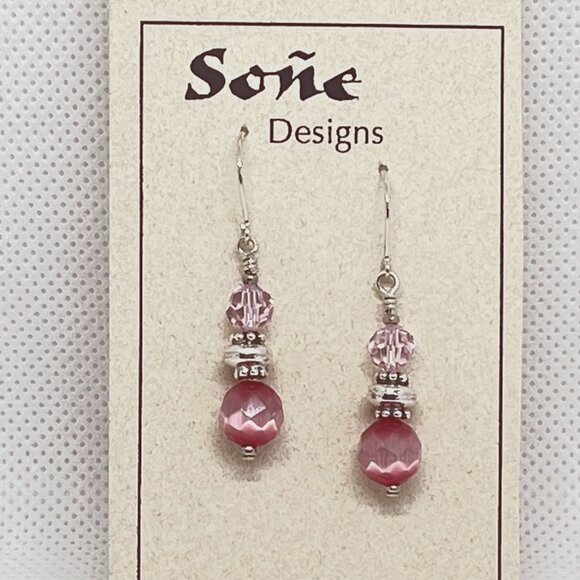 Son'e Designs Jewelry - Pink Crystal Beads and Sterling Silver Earrings